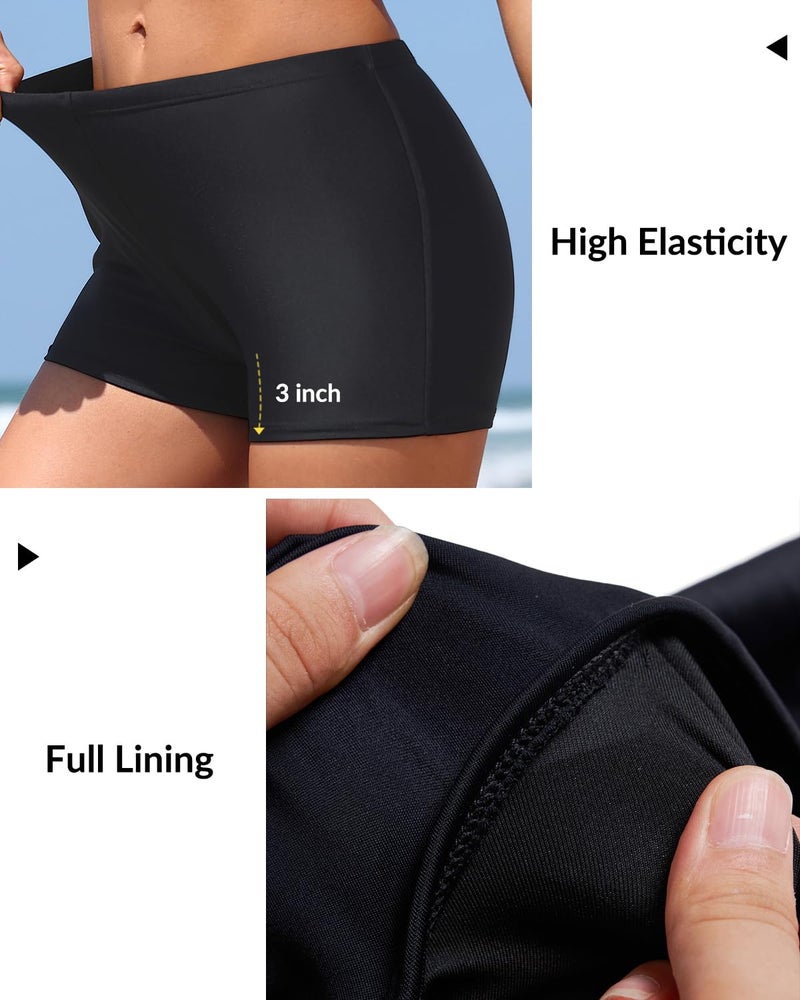 Yonique Womens Swim Shorts Solid Tankini Bottoms Swimsuit Bottoms(Available in Plus) Black XL - Image 4